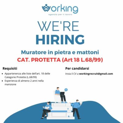Ricerca di Personale – CARPENTIERE – CAT. PROTETTA (Art 18 L.68/99)