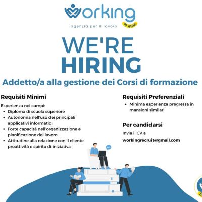 8/24 – Ricerca di Personale – Addetto/a alla gestione dei corsi di formazione