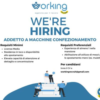 5/25 – Ricerca di Personale – Addetto a Macchine di Confezionamento